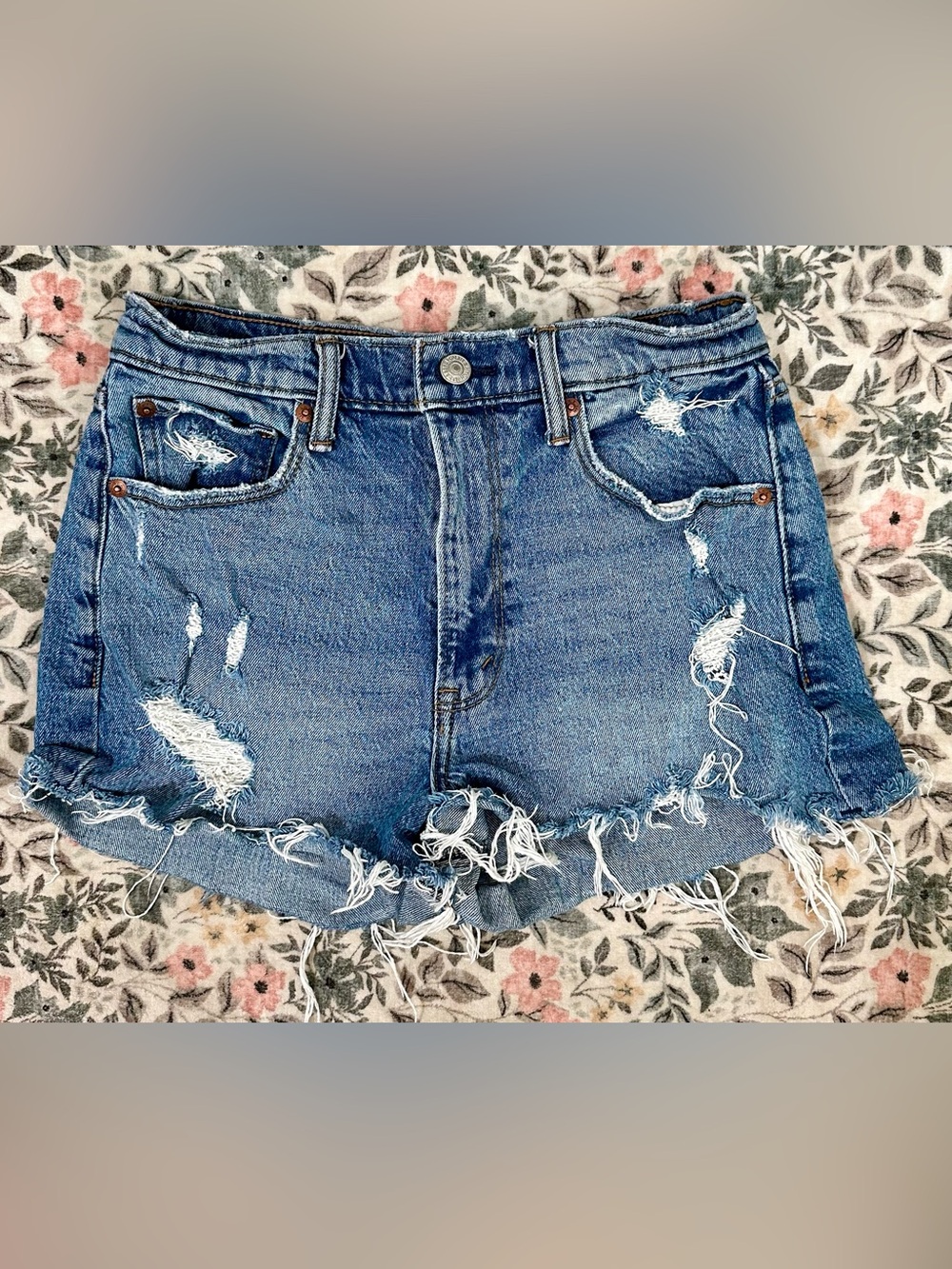 Abercrombie & Fitch High Rise Mom Shorts Distressed Cutoff Size 27/4